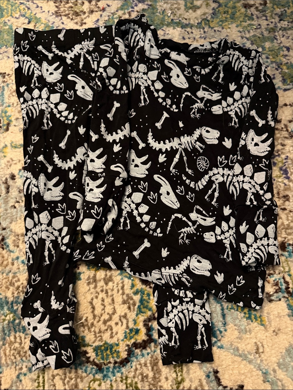 Kids Black Dinosaur Skeleton Pajama Set